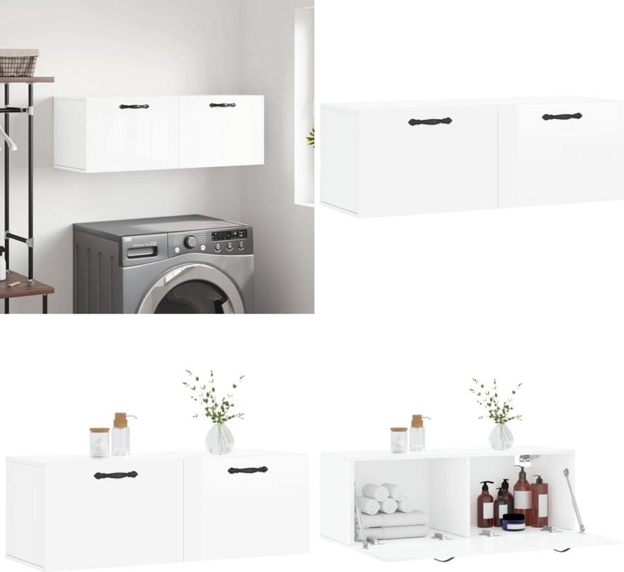 VidaXL The Living Store Wandkast 100x36 5x35 cm bewerkt hout hoogglans wit Zwevende Wandkast Houten Kast Witte Kast Opbergkast Wandmontage - Foto 5