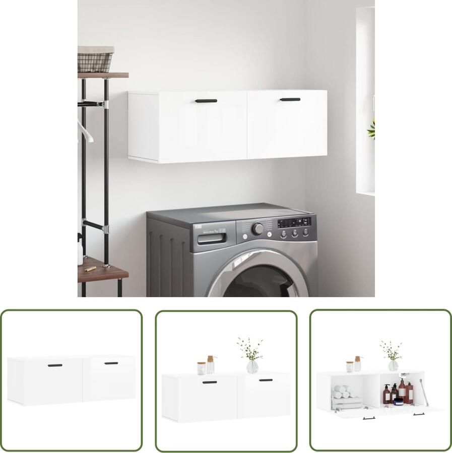 VidaXL The Living Store Wandkast 100x36 5x35 cm bewerkt hout hoogglans wit Zwevende Wandkast Houten Kast Witte Kast Opbergkast Wandmontage - Foto 4