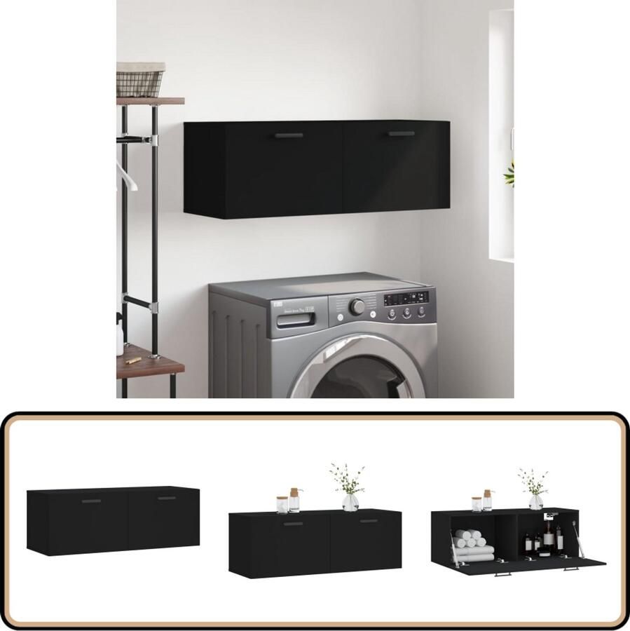 VidaXL Wandkast 100x36 5x35 cm Bewerkt hout Zwart Wandkast Houten Kast Zwarte Kast Opbergkast Badkamermeubel Salontafel Living Accessoires Modern Meubilair