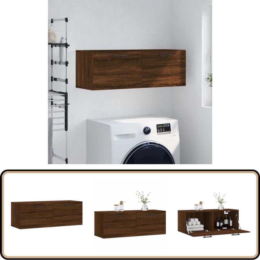 VidaXL Wandkast 100x36 5x35 cm Bruin eikenhout Wandkast Houten Kast Bruine Kast Opbergkast Displaykast