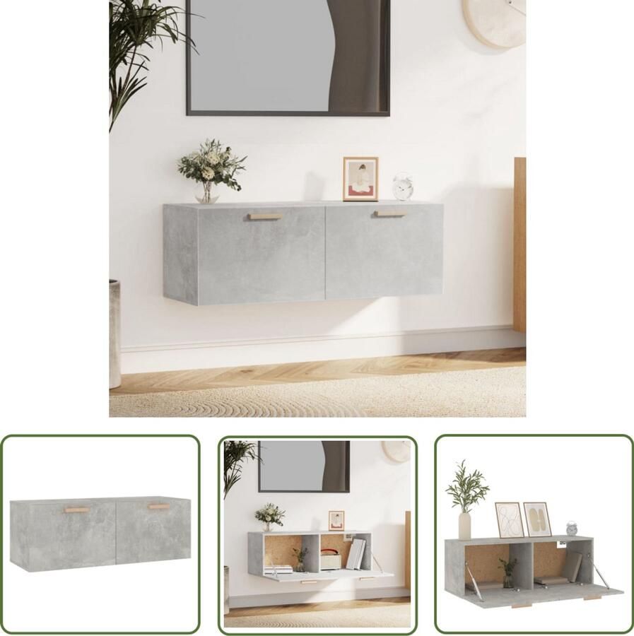 VidaXL Wandkast 100x36 5x35 cm Grijs Hout Wandkast Beton Grijs Houten Kast Opbergkast Badkamermeubels Livingroom Furniture Slaapkamerinrichting