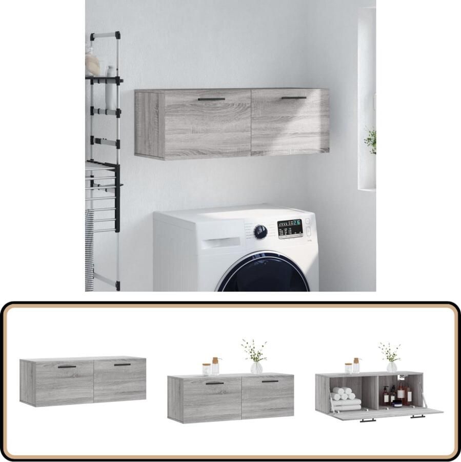 VidaXL Wandkast 100x36 5x35 cm Grijs Sonoma Eiken Wandkast Grijze Wandkast Houten Wandkast Displaykast Opbergkast Salon Meubilair Badkamermeubelen Slaapkamers