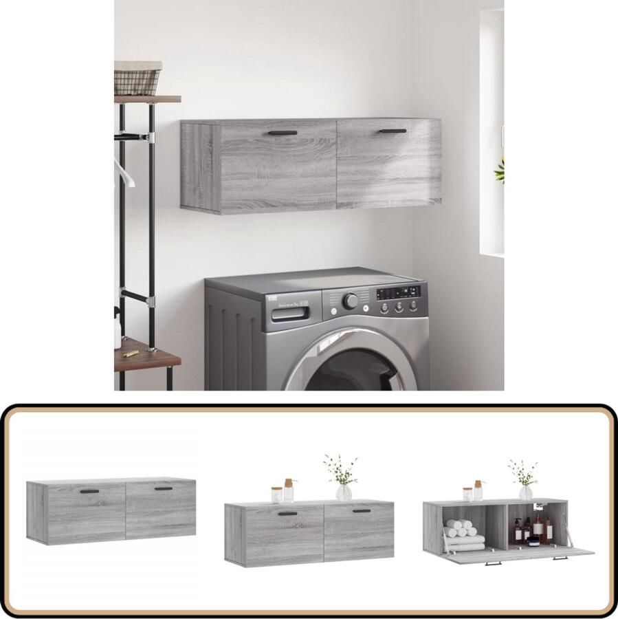 VidaXL Wandkast 100x36 5x35 cm Grijs Sonoma Eiken Wandkast Grijze Wandkast Sonomaskast Houten Wandkast Bergruimte Opslagoplossing Woonaccessoires Interieuraccessoires