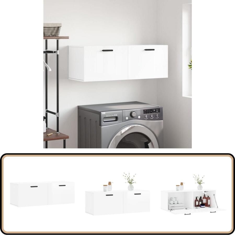 VidaXL Wandkast 100x36 5x35 cm Hoogglans Wit Wandkast Houten Kast Witte Kast Badkamerkast Slaapkamerkast