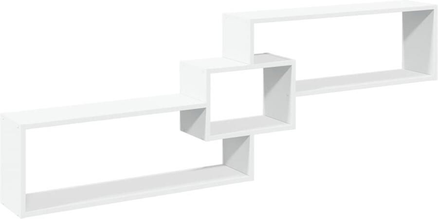 The Living Store Wandkast 158x18x53 cm bewerkt hout wit Wandkast Houten Kast Witte Kast Opslagoplossing Zwevende Kast