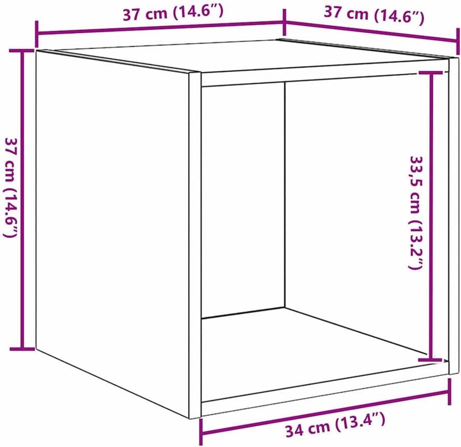 VidaXL Wandkasten 2 Stuks in Zwart Eiken 37 x 37 x 37 cm Bewerkt Hout