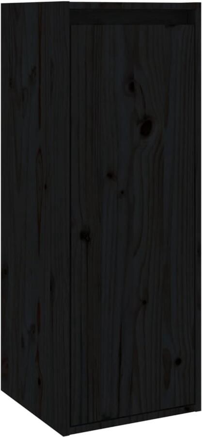 The Living Store Wandkast 30x30x80 cm massief grenenhout zwart Hangkast Wandkast Grenoble Hout Zwarte Kast Tv Meubel