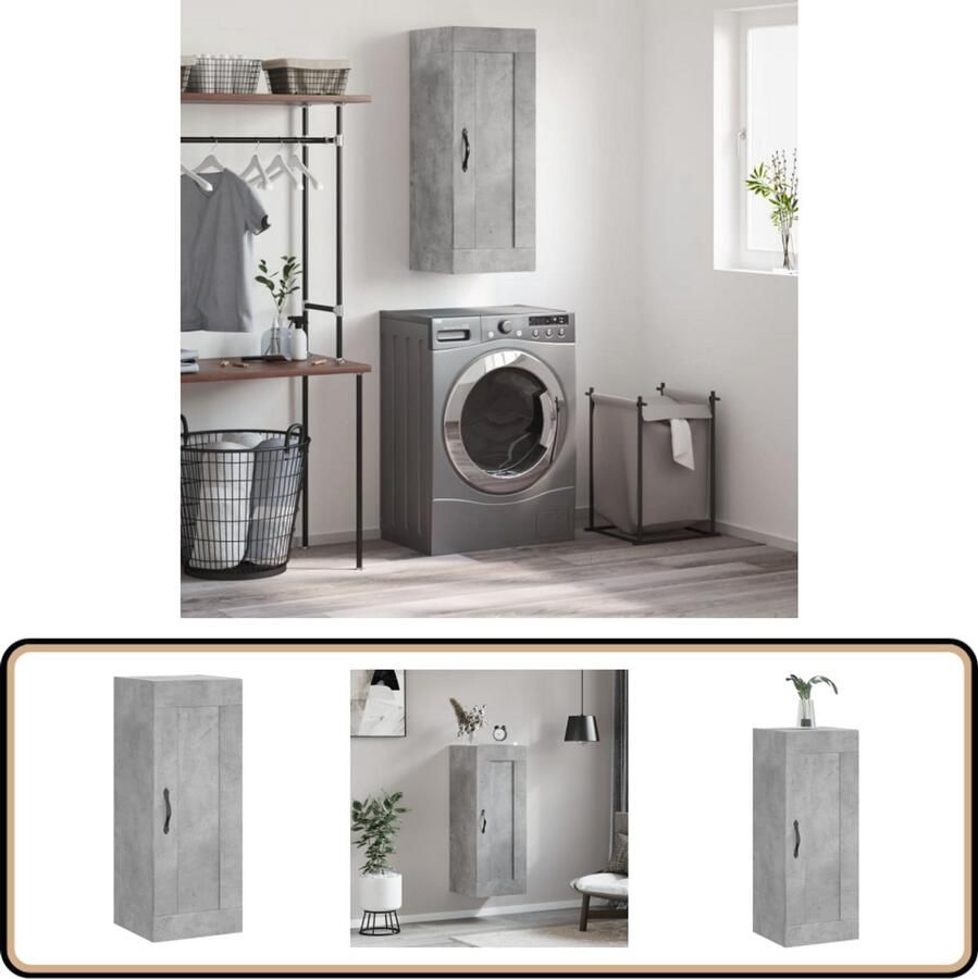 VidaXL Wandkast 34 5x34x90 cm Betongrijs Design Wandkast Opbergkast Keukenopstelling Houten Kast Grijze Kast - Foto 2