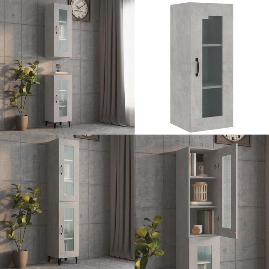 VidaXL Wandkast 34 5x34x90 cm betongrijs Hangkast Hangkasten Hangende Kast Kastje