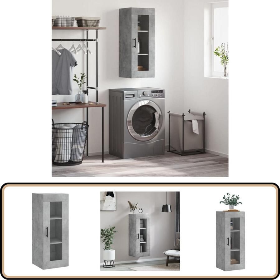 VidaXL Wandkast 34 5x34x90 cm Betongrijs Wandkast Opbergkast Houten Kast Grijze Kast Betonnen Kast