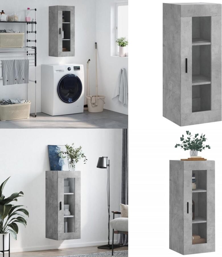 VidaXL Wandkast 34-5x34x90 cm betongrijs Wandkast Wandkasten Hangkast Hangende Kast - Foto 2