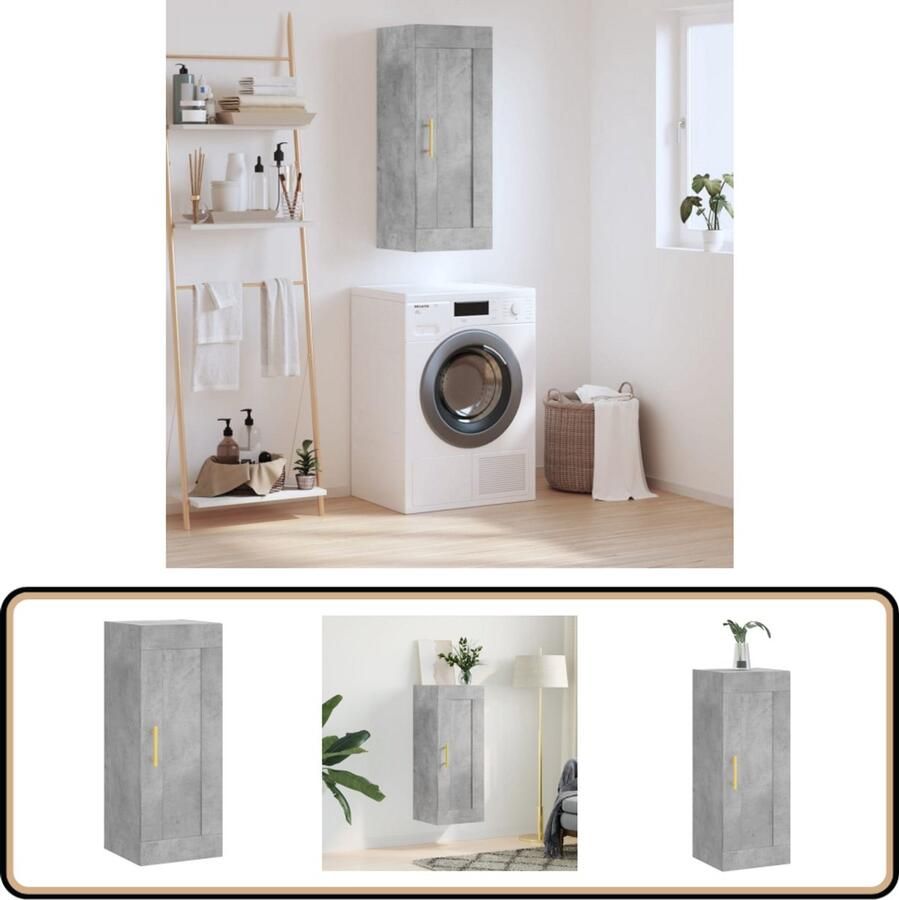 VidaXL Wandkast 34 5x34x90 cm Bewerkt Hout Grijs Zwevende Kast Wandkast Opbergkast Houten Kast Grijze Kast