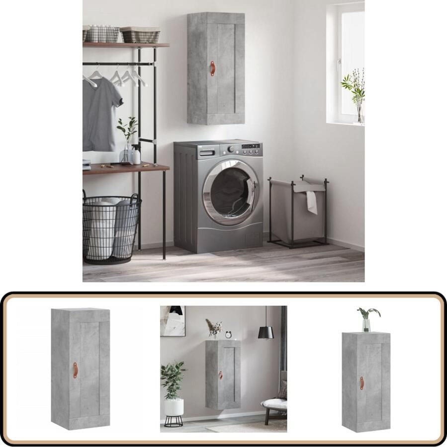 VidaXL Wandkast 34 5x34x90 cm betongrijs hout Wandkast Opbergkast Houten Kast Betonnen Kast Grijze Kast