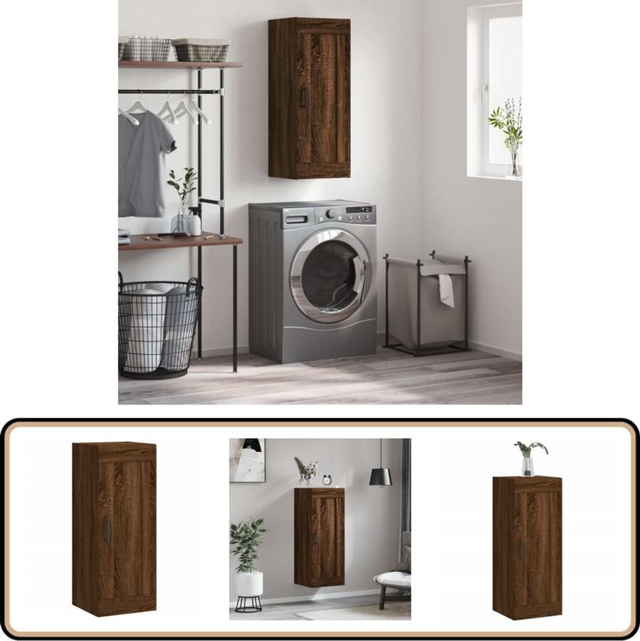 VidaXL Wandkast Bruin Eiken 34 5x34x90 cm Wandkast Opbergkast Houten Kast Bruine Eiken Badkamermeubilair