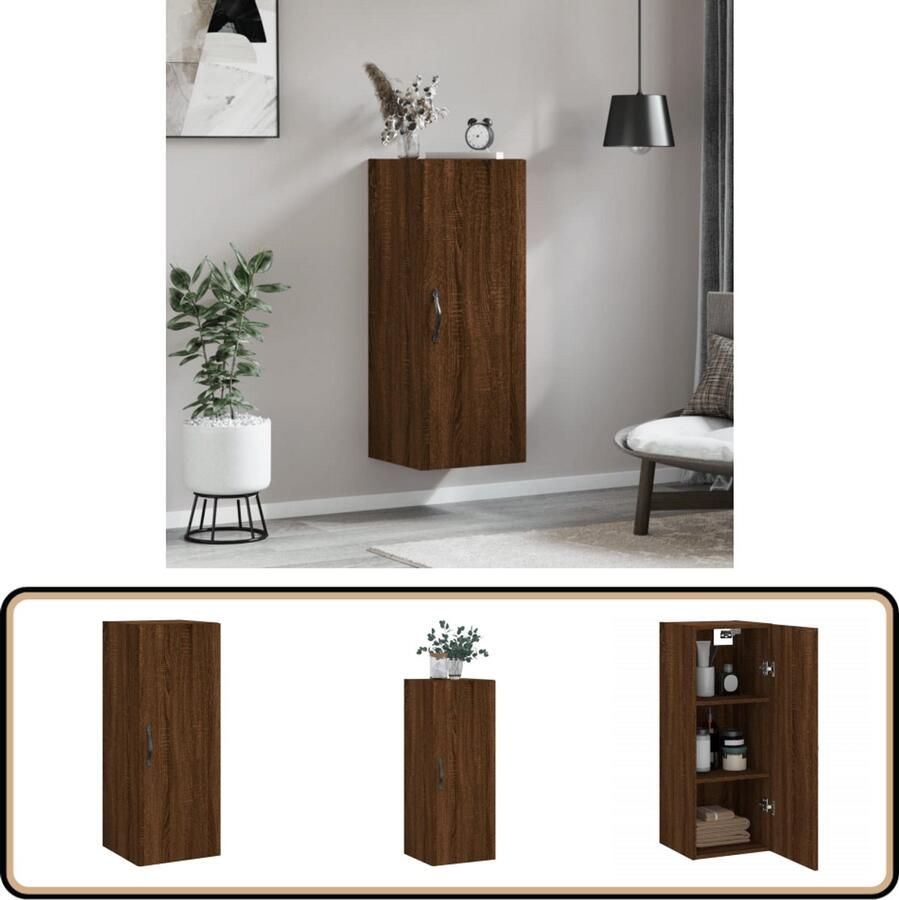 VidaXL Wandkast Bruin Eiken 34 5x34x90 cm Wandkast Houten Kast Opbergkast Keukenkast Bruine Eiken Meubels