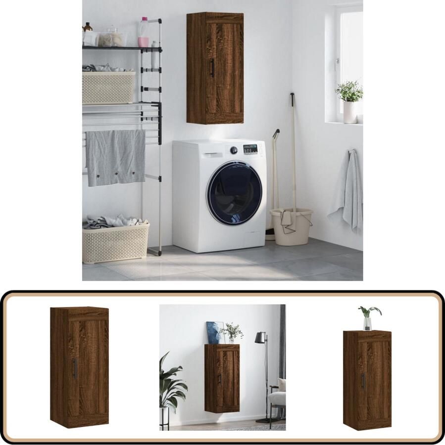 VidaXL Wandkast Bewerkt Hout Bruin Eiken 90 cm Wandkast Opbergkast Houten Kast Bruine Eiken Hangkast