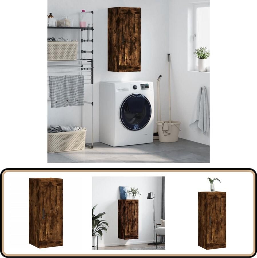 VidaXL Wandkast Gerookt Eiken 34 5x34x90 cm Wandkast Opbergkast Houten Kast Met Deurtjes Gerookte Eiken Kleur