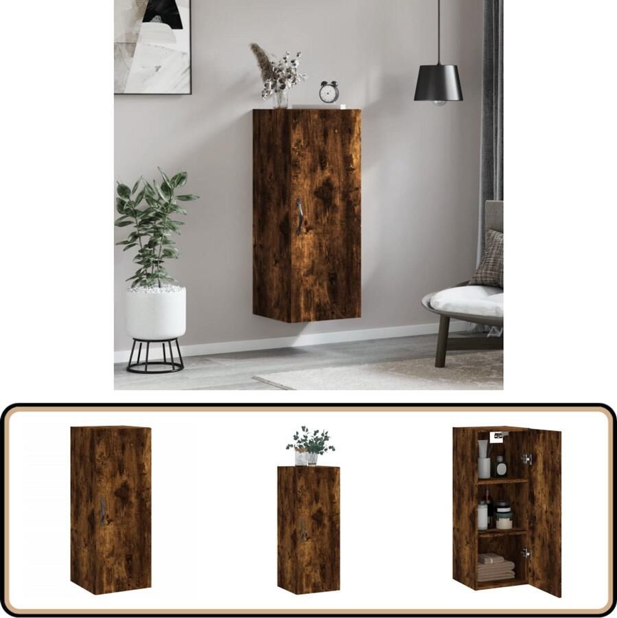 VidaXL Wandkast 34 5x34x90 cm Gerookt Eiken Wandkast Opbergkast Houten Kast Gerookte Eiken Meubels Decoratieve Kast - Foto 4