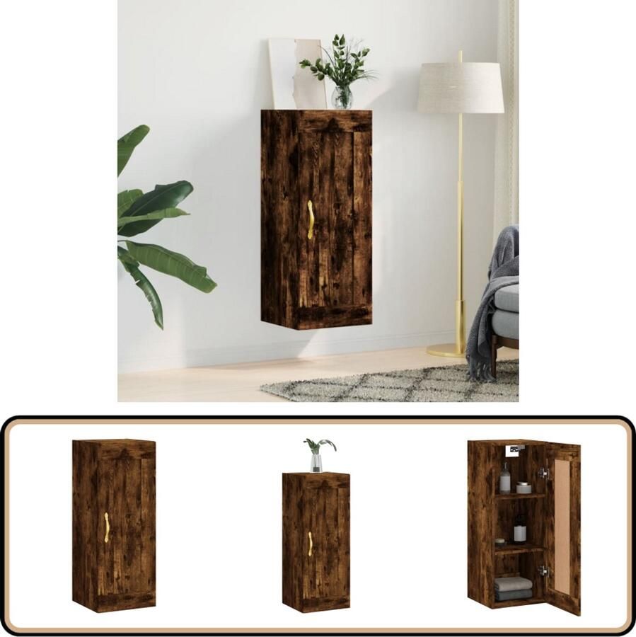 VidaXL Wandkast 34 5x34x90 cm Gerookt Eiken Wandkast Opbergkast Keukenopstelling Houten Kast Zwevende Kast