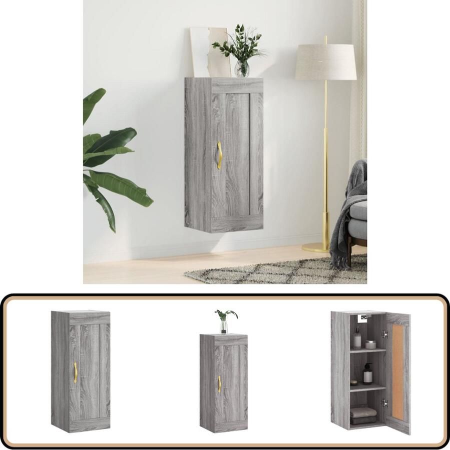 VidaXL Wandkast 34 5x34x90 cm Grijs Sonoma Eiken Wandkast Opbergkast Houten Kast Grijze Kast Design Kast
