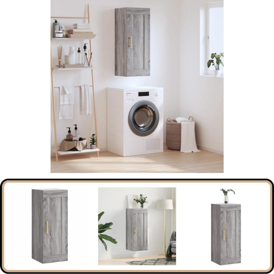 VidaXL Wandkast 90 cm Grijs Sonoma Eiken Wandkast Opbergkast Grijze Kast Houten Kast Salontafel