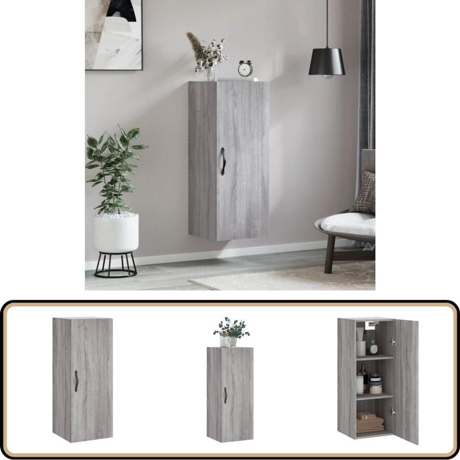 VidaXL Wandkast 34 5x34x90 cm Grijs Sonoma Eiken Wandkast Opbergkast Houten Kast Grijze Kast Designkast