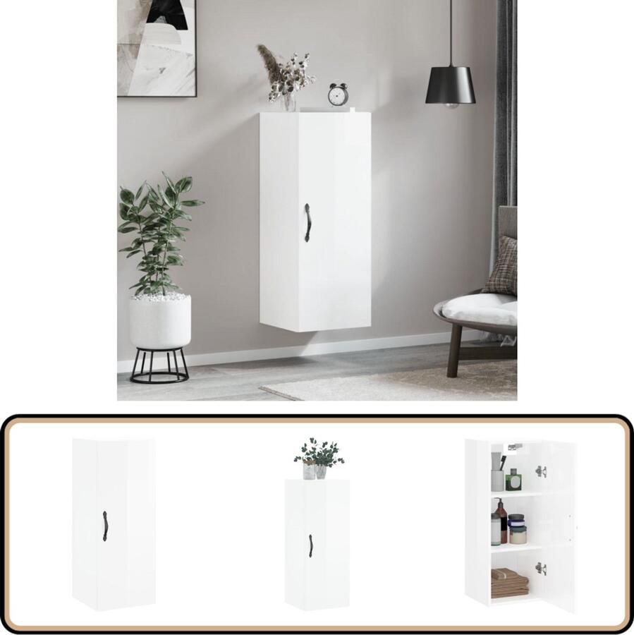 VidaXL Wandkast Hoogglans Wit 34 5x34x90 cm Zwevende Kast Wandkast Opbergkast Keukenopstelling Badkamermeubilair