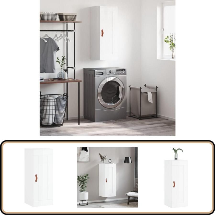 VidaXL Wandkast Hoogglans wit 34 5x34x90 cm Wandkast Opbergkast Keukenkast Houten Kast Witte Kast