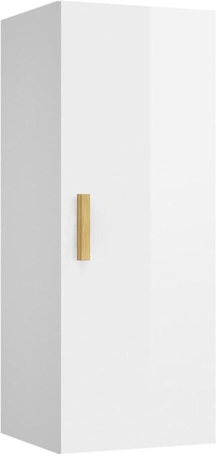 VidaXL Wandkast Hoogglans wit 34 5x34x90 cm Zwevende Wandkast Houten Kast Witte Kast Opslagruimte