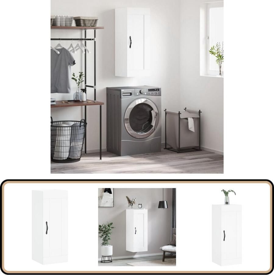 VidaXL Wandkast Wit Bewerkt Hout 34 5x34x90 cm Wandkast Opbergkast Witte Kast Houten Kast Moderne Kast