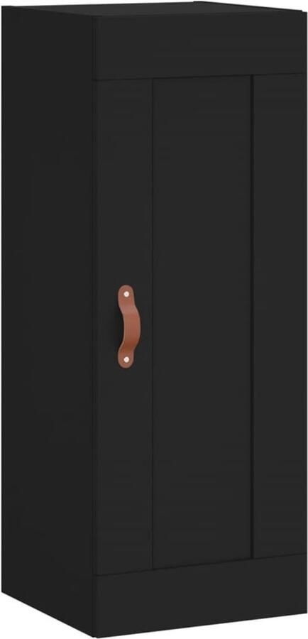 VidaXL Wandkast Hout & Kunstleer Zwart Wandkast Zwarte Kast Opbergkast Keukenkast Livingkast