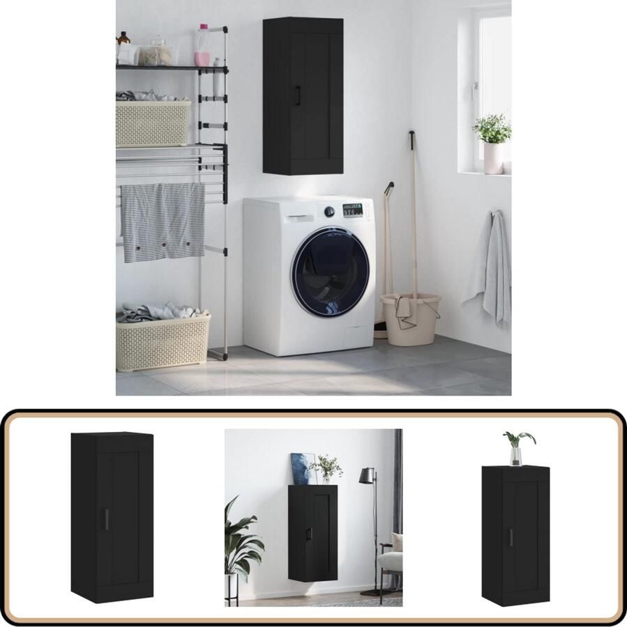 VidaXL Wandkast Zwart Stijlvol en Functioneel Wandkast Houten Kast Opbergkast Keukenopstelling Badkamermeubilair - Foto 5