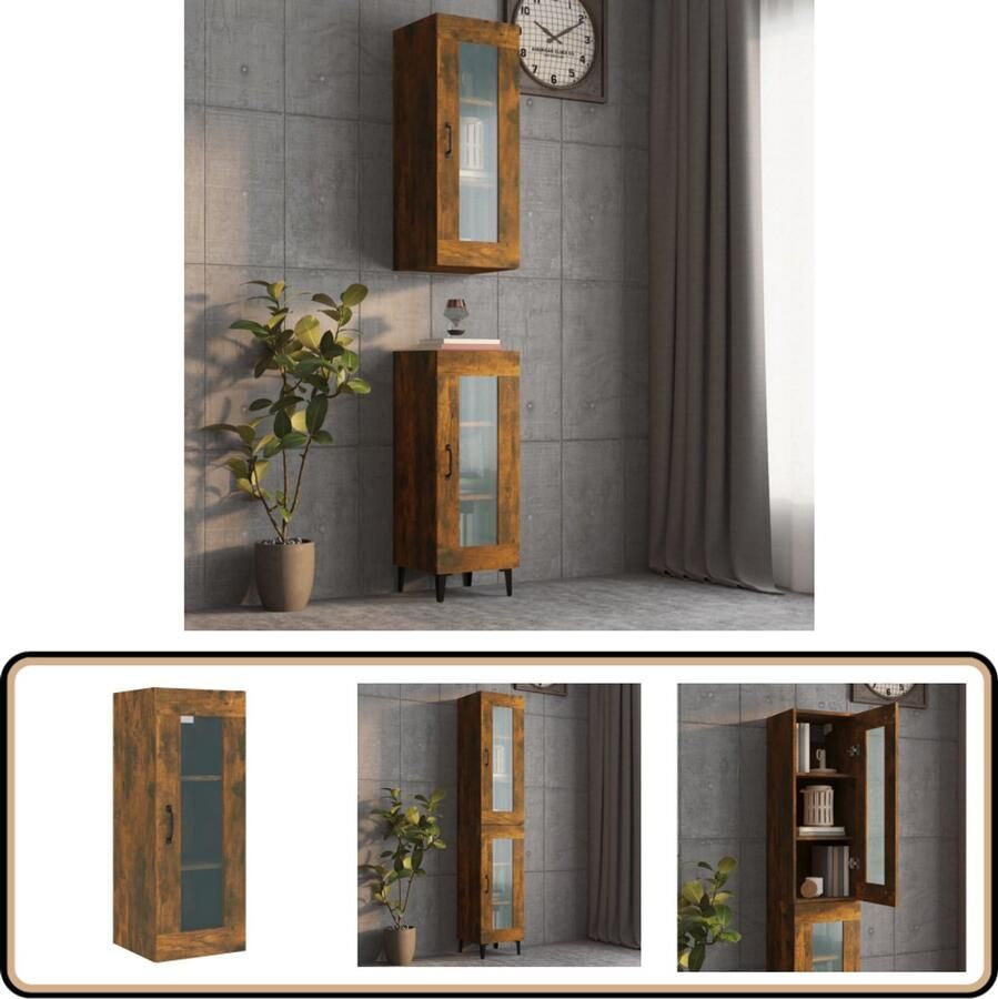 VidaXL Wandkast Gerookt Eiken 34 5x34x90 cm Wandkast Houten Kast Bergruimte Opbergkast Woonaccessoires