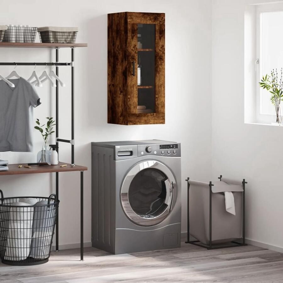 VidaXL Wandkast 34 5x34x90 cm gerookt eikenkleurig Wandkast Wandkasten Hangkast Hangende Kast