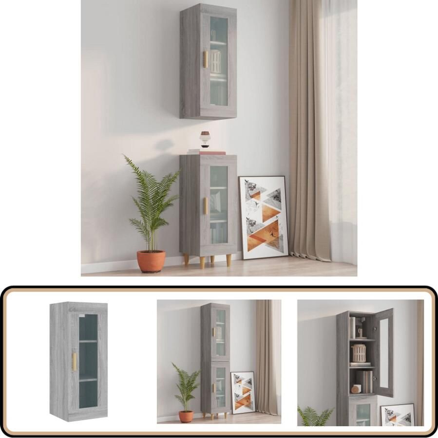 VidaXL Wandkast 34 5x34x90 cm Grijs Sonoma Eiken Hangkast Wandkast Opbergkast Houten Kast Grijze Kast