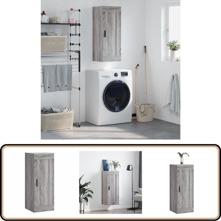 VidaXL Wandkast 34 5x34x90 cm Grijs Sonoma Eiken Wandkast Opbergkast Houten Kast Grijze Kast Salontafel