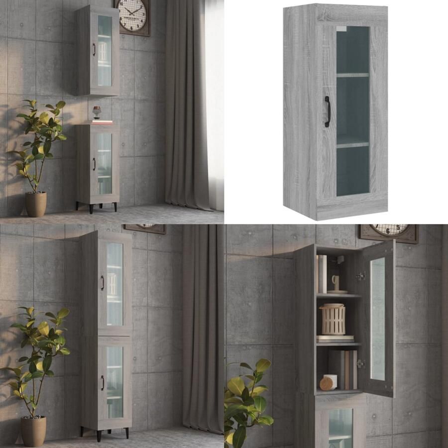 VidaXL Wandkast 34 5x34x90 cm grijs sonoma eikenkleurig Hangkast Hangkasten Hangende Kast Kastje