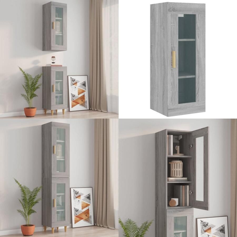 VidaXL Wandkast 34 5x34x90 cm grijs sonoma eikenkleurig Hangkast Hangkasten Hangende Kast Kastje - Foto 2