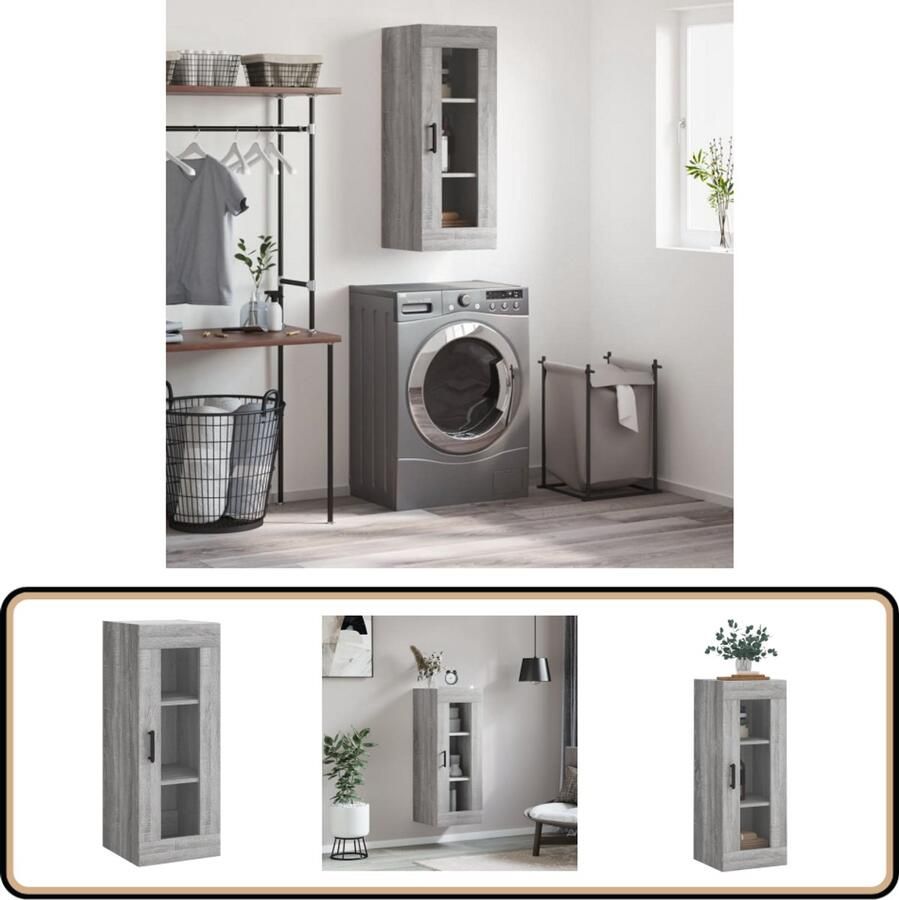 VidaXL Wandkast 34 5x34x90 cm Grijs Sonoma Eiken Wandkast Grijze Kast Houten Kast Opbergkast Salontafel
