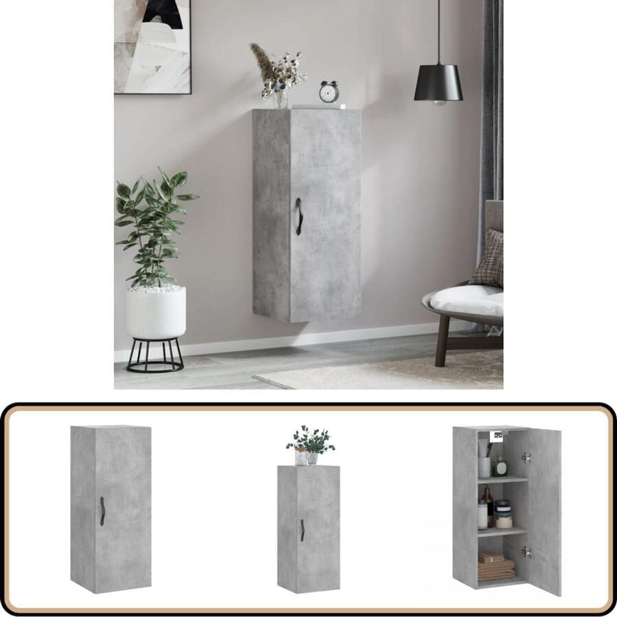 VidaXL Wandkast 34 5x34x90 cm Hout Betongrijs Wandkast Opbergkast Houten Kast Grijze Kast Betonnen Kast
