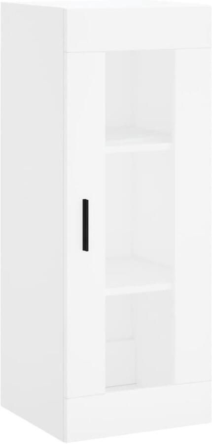 VidaXL Wandkast Wit 34 5x34x90 cm Met glas en hout Zwevende Kast Wandkast Houten Kast Witte Kast Opbergkast