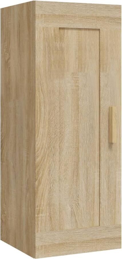 The Living Store Wandkast 35x34x90 cm bewerkt hout sonoma eikenkleurig Wandkast Houtsoort Sonomaneiken Opbergkast Salontafel