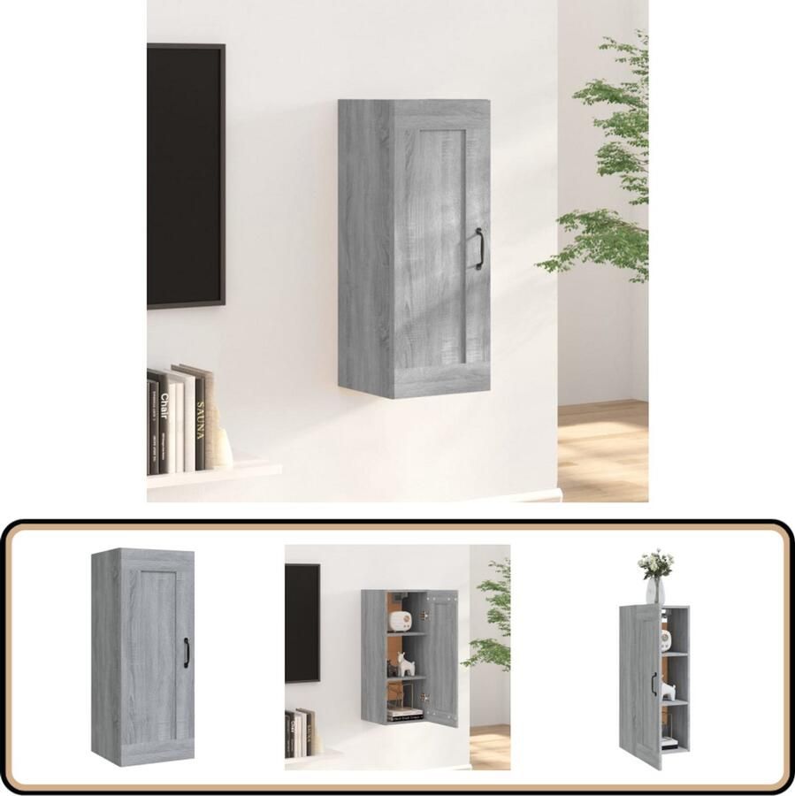 VidaXL Wandkast 35x34x90 cm Grijs Sonoma Eiken Hangkast Wandkast Houten Kast Grijze Kast Opbergkast Badkamerkast Keukenkast Livingkast