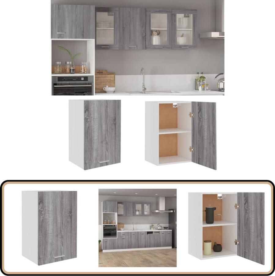 VidaXL Wandkast 39 5x31x60 cm grijs eikenhout Keuken Kast Wandkast Opslagruimte Houten Kast Grijze Kast