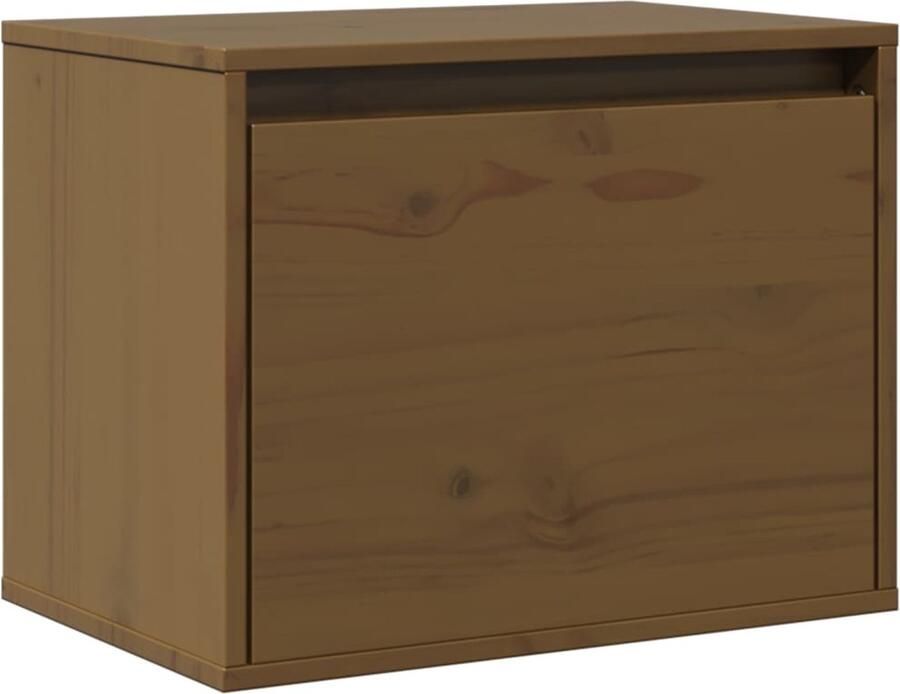 The Living Store Wandkast 45x30x35 cm massief grenenhout honingbruin Hangende Kast Wandkast Grenoble Hout Honey Brown Salontafel