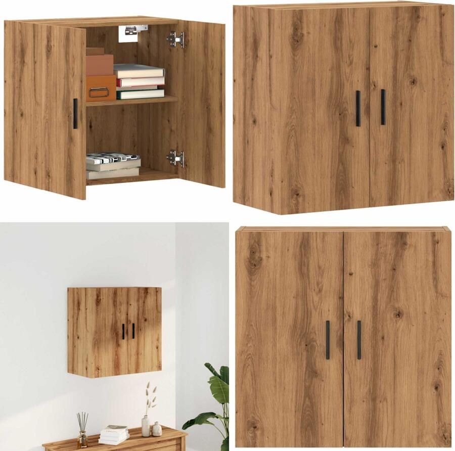VidaXL Wandkast 60x31x60 cm bewerkt hout artisanaal eikenkleurig Wandkast Wandkasten Kast Opbergkast