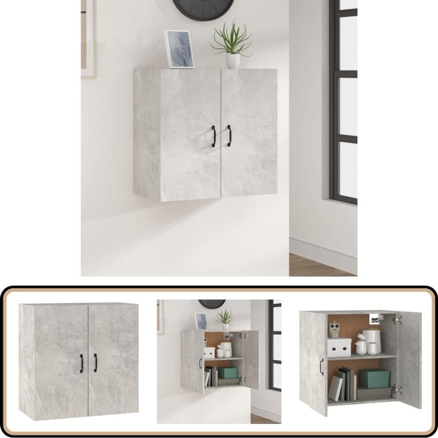VidaXL Wandkast 60x31x60 cm Bewerkt Hout Betongrijs Wandkast Bergruimte Houten Kast Grijze Kast Betonlook Opbergkast