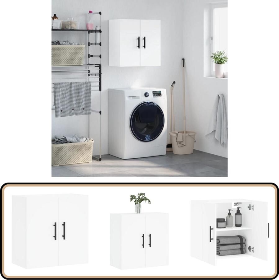 VidaXL Wandkast 60x31x60 cm Bewerkt hout Wit Wandkast Houten Kast Witte Kast Opslagoplossing Badkamermeubel - Foto 2