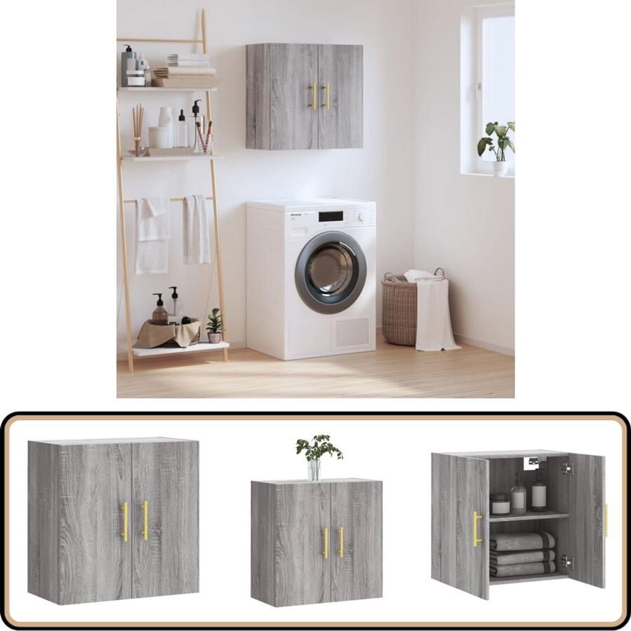The Living Store Zwevende Wandkast Grijs Sonoma Eiken 60 x 31 x 60 cm Duurzaam materiaal Zwevende Wandkast Grijze Wandkast Houten Wandkast Opbergkast Badkamerkast