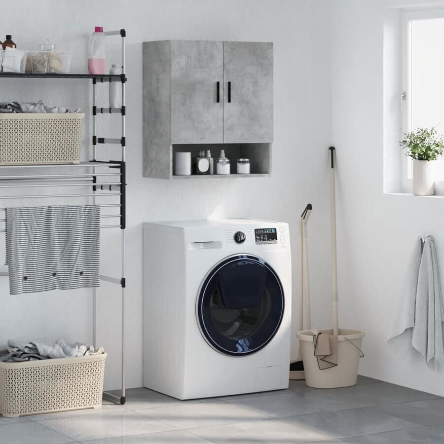 VidaXL Wandkast 60x31x70 cm Bewerkt hout Betongrijs Wandkast Beton Grijs Opbergkast Houten Kast Zwevende Kast Decoratief Praktisch - Foto 2